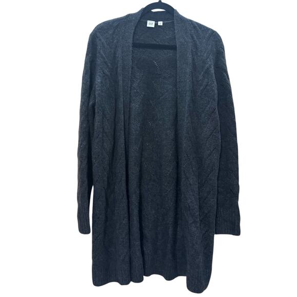 GAP Open Front Cable Knit Cozy Cardigan Sweater Gray Womens Medium Wool Blend - Picture 1 of 6